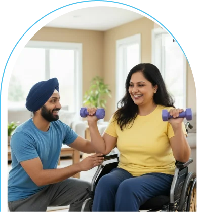 Sikh woman in wheelchair exercising
